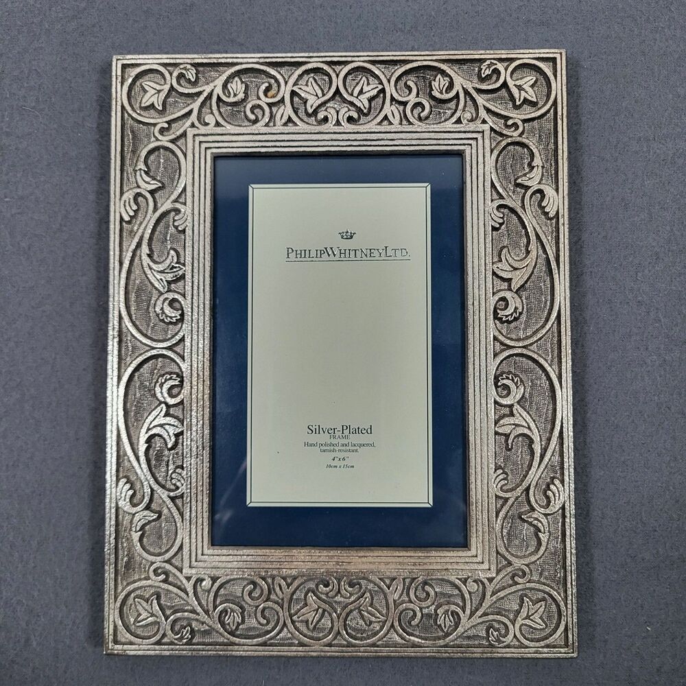 Philip Whitney Silver Plated 4x6 Picture Frame Aged Patina Vintage Style
